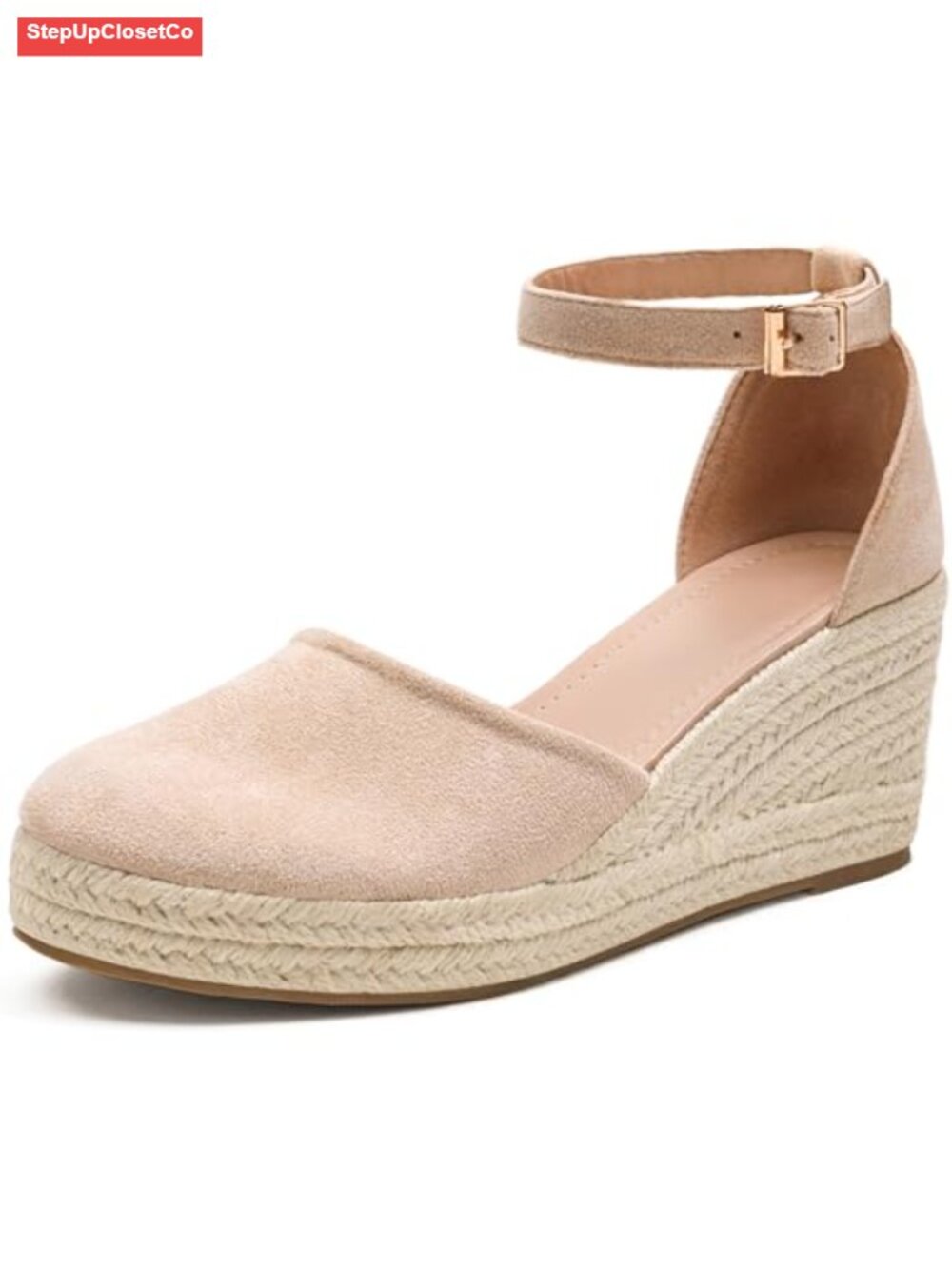 Faux Suede Espadrille Wedge Sandals with Ankle Strap